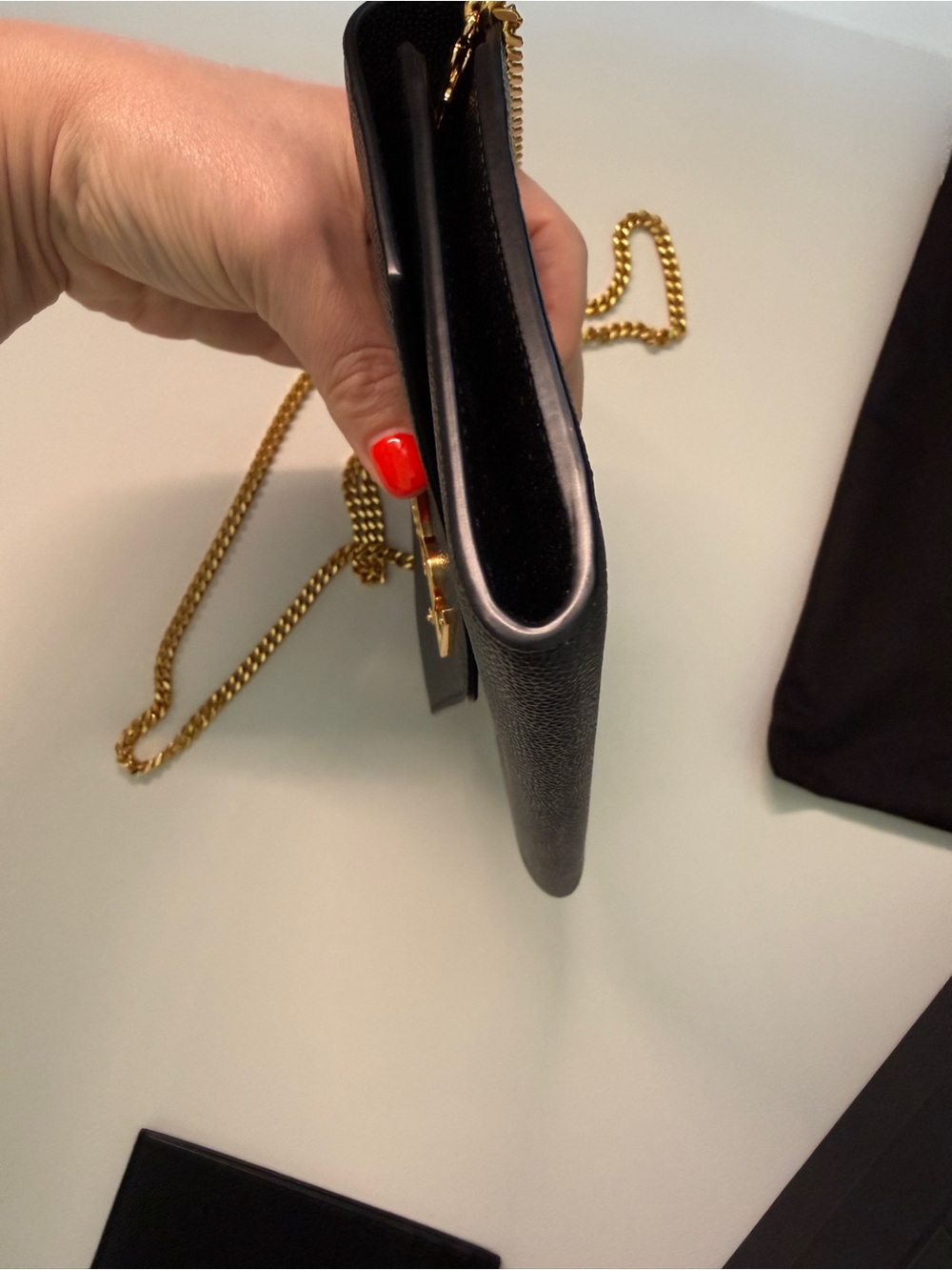 YSL Saint Laurent Black Envelope Chain Wallet - Gold Hardware - Picture 5 of 7